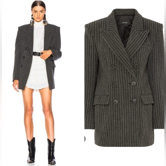Isabel Marant Grey and White Jaxen Cowens Costard Blazer